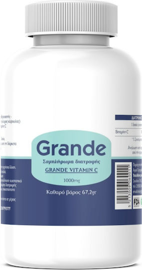 Grande Cosmetics VITAMIN C Βιταμίνη για Ενίσχυση του Ανοσοποιητικού, τo Δέρμα & Αντιοξειδωτική δράση 1000mg 60 κάψουλες