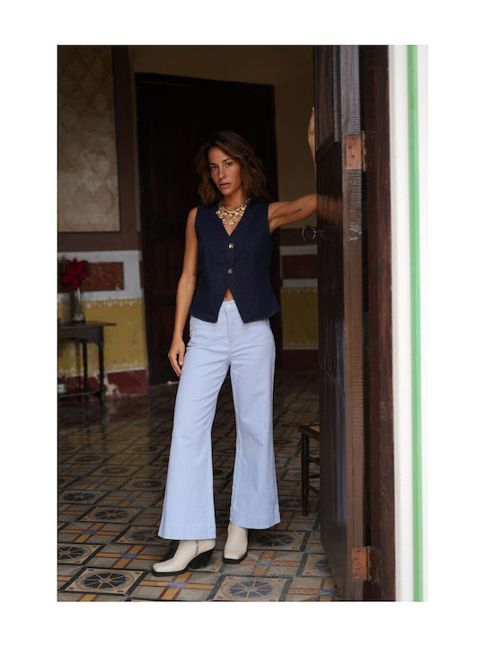 Women's Jean Trousers in Wide Line Sky Blue