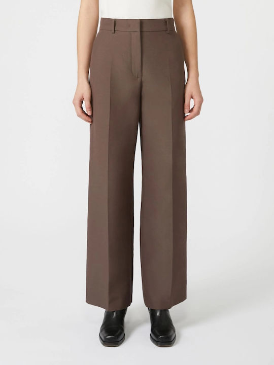Women's Fabric Trousers in Palazzo Fit Chocolate