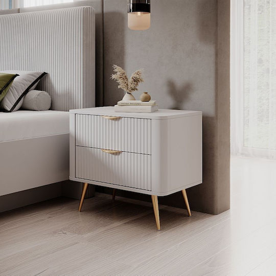 Bedside Table Lante Wooden With Metal Legs White 63x55x38cm
