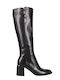 Synthetic Leather Medium Heel Women's Boots with Zipper Black