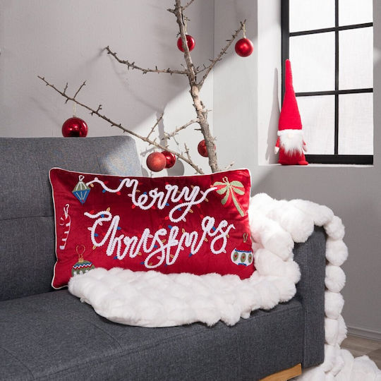 Teoran Christmas Decorative Pillow Rectangular Red 35x60cm
