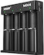 XTAR MX4 USB Φορτιστής 4 Μπαταριών Li-ion/Ni-MH Μεγέθους AA/AAA/18650/21700/16340/14500