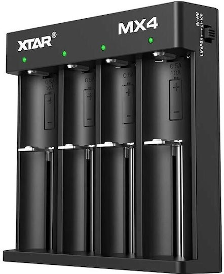 XTAR MX4 USB Φορτιστής 4 Μπαταριών Li-ion/Ni-MH Μεγέθους AA/AAA/18650/21700/16340/14500