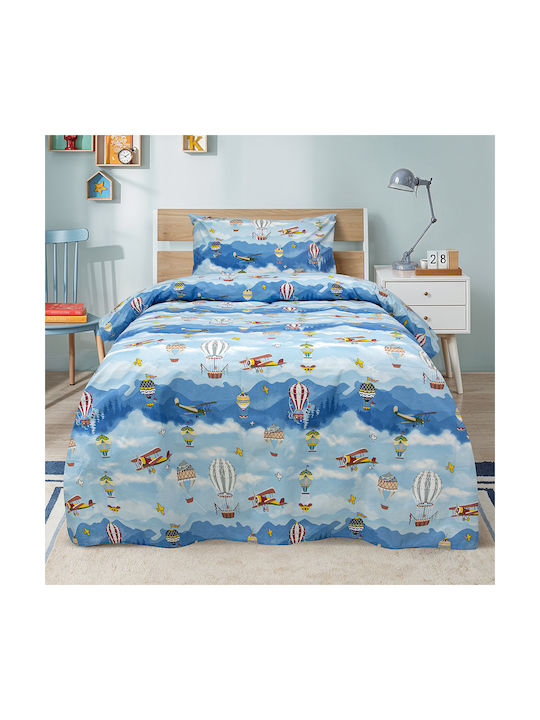 Lino Home Σετ Σεντόνια Ημίδιπλα Βαμβακερά Cloud Chasers Blue 170x260cm 3τμχ