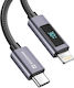 Swissten 3A Lightning to USB-C 30W Cable 1.5m LED Display Power Indicator Black