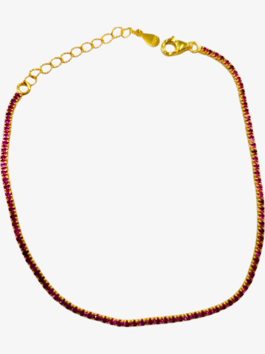 Women's Silver Gold Plated Riviera Bracelet with Fuchsia Zircon