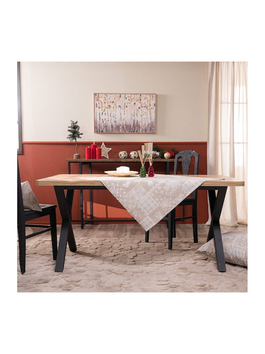 Teoran Weihnachtlich Tischtuch Quadrat Stoff Beige L90xB90cm.