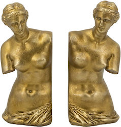Artekko Bookends Χρυσοί Βιβλιοστάτες Ρητίνης Γυναικεία Φιγούρα 11.5x13x26 Cm 2pcs