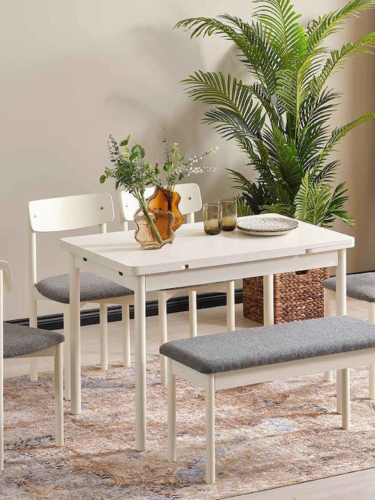 Set Mobila Living Extensibil Alb – 4 Scaune + 1 Bancă 108x69x73cm