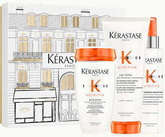 Kérastase Limited Edition Nutritive Hair Care & Styling Set for Reconstruction & Nourishment for Dry Hair with Shampoo, Conditioner & Heat Protection 3 Pieces