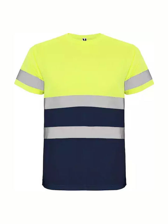 Roly Reflektierendes Kurzärmeliges Unisex Arbeitshemden und T-Shirts Delta Kode 9310 Marineblau Fluoryellow