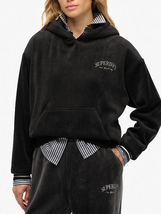 Country Club Women's Sweatshirt Velvet Hooded Black