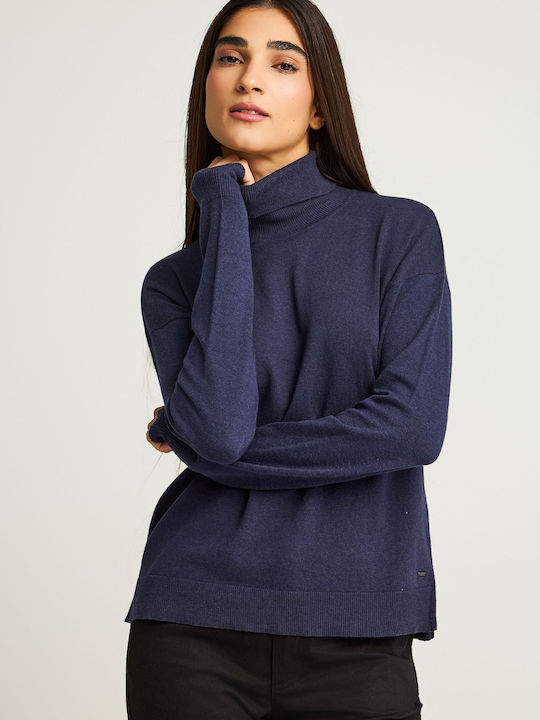 Women's Sweater Cotton Turtleneck Blue