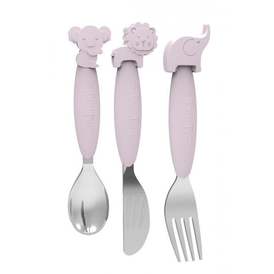 Bo Jungle Baby Cutlery Set made of Silicone for 12+ months Pink 3pcs