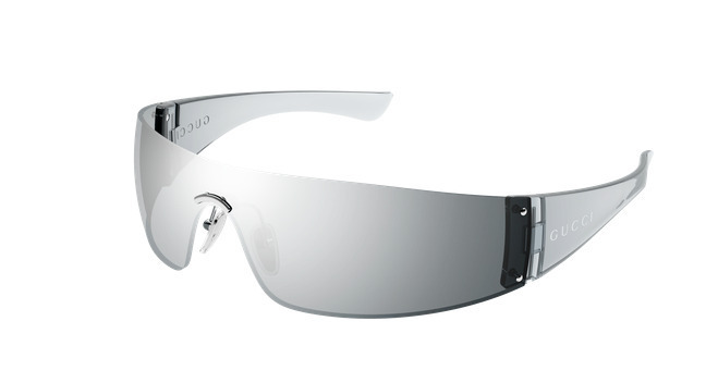 Gucci Unisex Sunglasses with White Plastic Frame and Silver Mirror