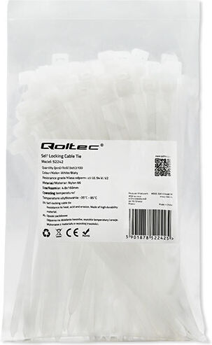 Qoltec Свински Опашки 4.8*160мм 100 Броя Nylon66 UV Бели