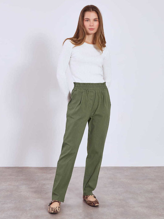 Celestino Women's High Rise Trousers Pockets Dark Khaki