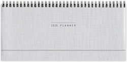 Adbook Seitliches Wöchentliches Tagebuch Spiralplaner 2026 Silber 13,5x30,5 Hm-2000-11