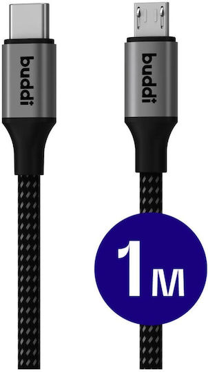 Buddi Flex USB-C la MicroUSB Negru 1m