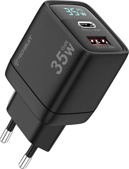 Techsuit Charger Without Cable GaN with USB-A Port and USB-C Port 35W Blacks (CH3)