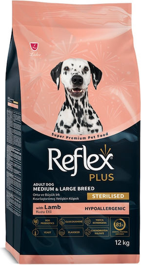 Reflex Plus Adult Dog Medium & Large Breeds Light & Sterilised Complete Low-calorie Food Sterilised Dogs Medium Large Breeds Lamb Rice 12 Kg