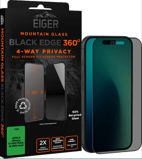 Eiger Datenschutz Glas Displayschutzfolie Mountain Edge 360 Grs iPhone 17 Pro Max 16 Pro Max Schwarz