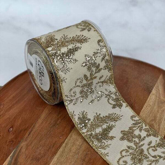 ED Collection Weihnachtliche Farbband Stoff Gold 450x10cm 1Stück