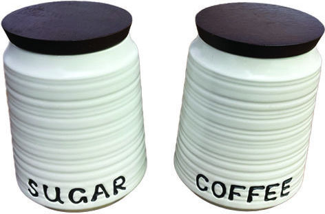 AGC Set 2 Pieces Sugar Coffee Jars with Lid Ceramic White 12x12x14.5cm 2 Pieces