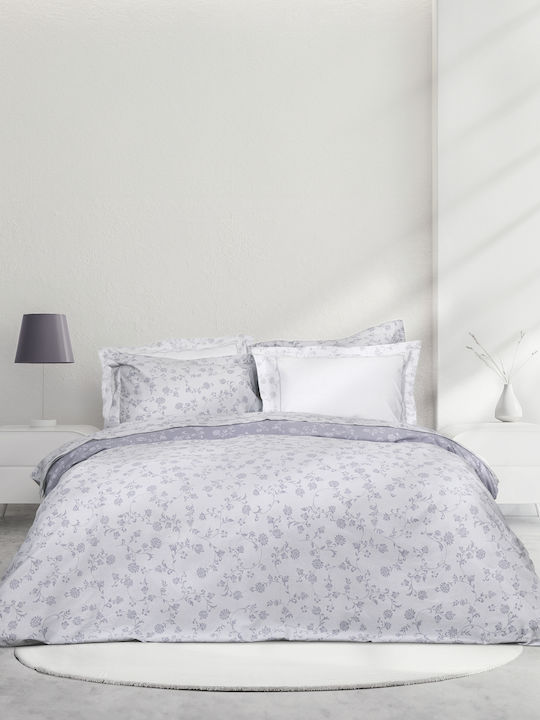 Nima Bettwäsche-Set King Size mit Gummiband 180x200+32cm. Sirena 35880 Grey, Lilac 4Stück
