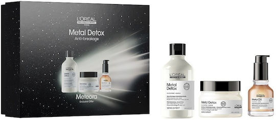 L'Oréal Professionnel Metal Detox Anti-Breakage Meteora Hair Care Sets Color Protection For Coloured Hair With Shampoo Mask & Oil 3 Pieces
