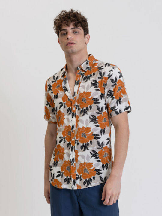 Short Sleeve Floral Shirt Camel
