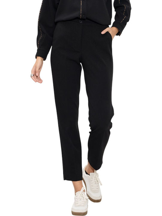 Dama Talie înaltă Tesatura Pantaloni cu Elastic Black