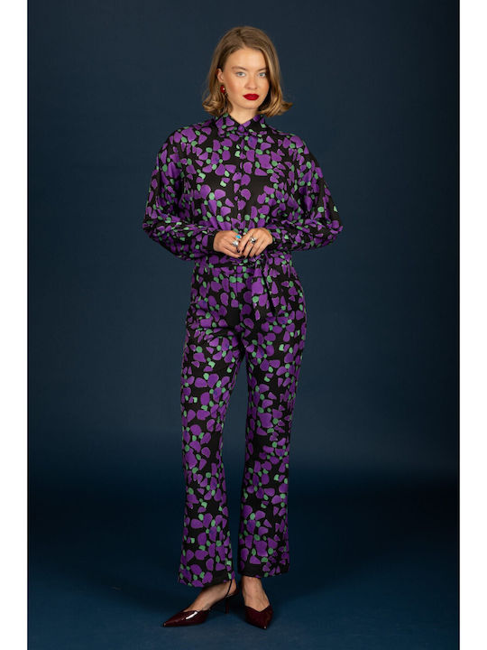 Women's High-waisted Fabric Trousers Straight Line Colorful