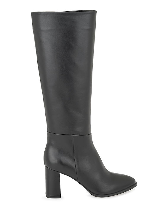 Black Leather Women's Boots with High Heel