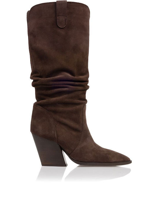 Дамски ботуши с висок ток Кафяв
