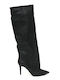 Leder Damenstiefel mit hohem Absatz Schwarz
