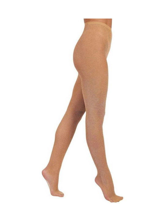 Nuit Διχτυωτό Γυναικείο Καλσόν Beige με Print