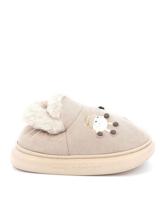 Adam's Shoes Closed-Toe Slippers with Fur Beige
