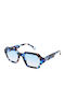 Invu Unisex Sunglasses with Blue Horn-Rimmed Frame and Light Blue Lens