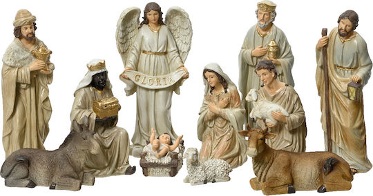 Kaemingk Katoikonhome Set of 11 Christmas Manger Figures Beige-Gold 24.5 cm