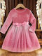 Mädchenkleid Langärmelig Samt Set aus 2 mit Zubehör Rosa