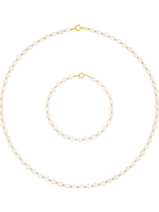 Margaritari Set with Necklace & Bracelet from Gold 14K with Pearls