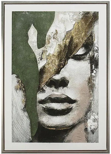 Canvas Painting Portrait Green Gold Gray Embossed Effect Frame 50x70x3.8cm 10/box