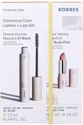 Korres Conscious Color Lashes and Lips Set Set de machiaj pentru Ochi și Buze 01 Black & 13 Nude Pink 2buc Korres Conscious Color Lashes and Lips Set Set de machiaj pentru Ochi și Buze 01 Black & 13 Nude Pink 2buc