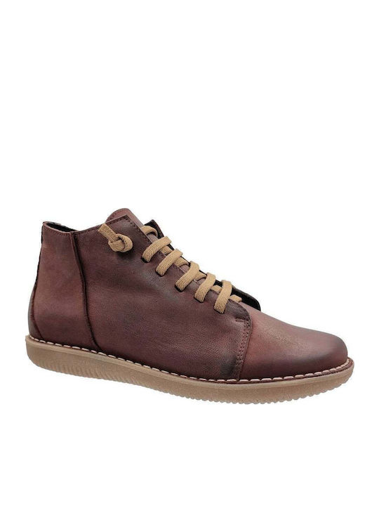Leather Women's Ankle Boots Burgundy