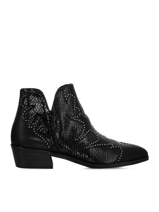 Leder Stiefeletten Damen Schwarz