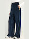 Women's High-waisted Fabric Trousers with Elastic in Relaxed Fit Midnight Blue
