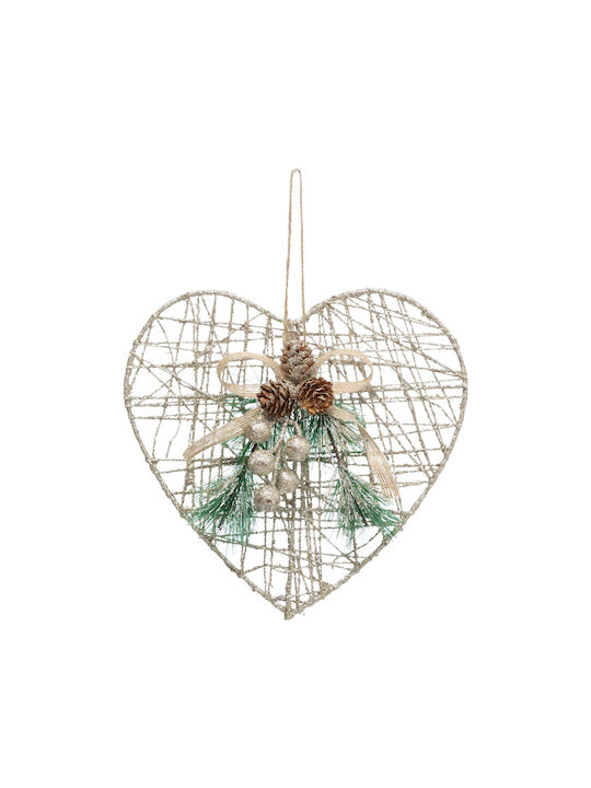 Ornament suspendat Inima Metalic Bej 22buc