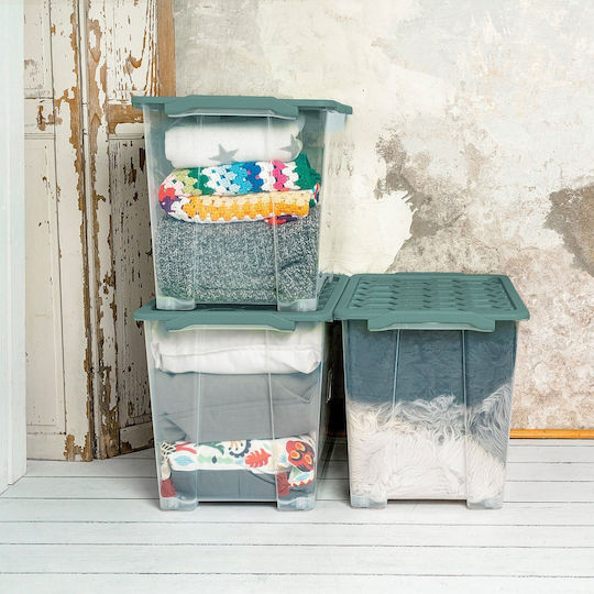 Rotho Babydesign Πλαστικό Κουτί Αποθήκευσης με Ρόδες και Καπάκι Διάφανο 65lt